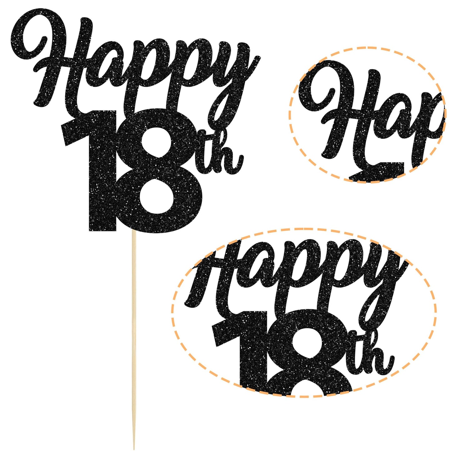 3Pcs Happy 18Th Cake Toppers Black Glitter Number 18 Cake Decorations Eighteen Birthday Cake Pick Decorations For Cheers To 18 Y