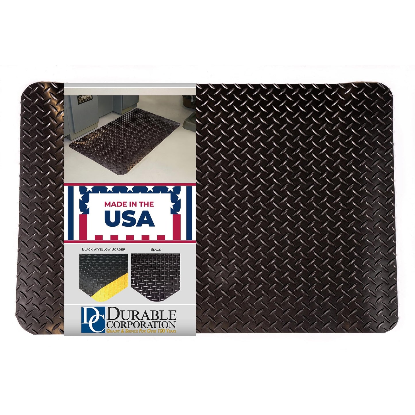 Durable Vinyl Heavy Duty Diamond-Dek Sponge Industrial Anti-Fatigue Floor Mat, 3' X 5', Black