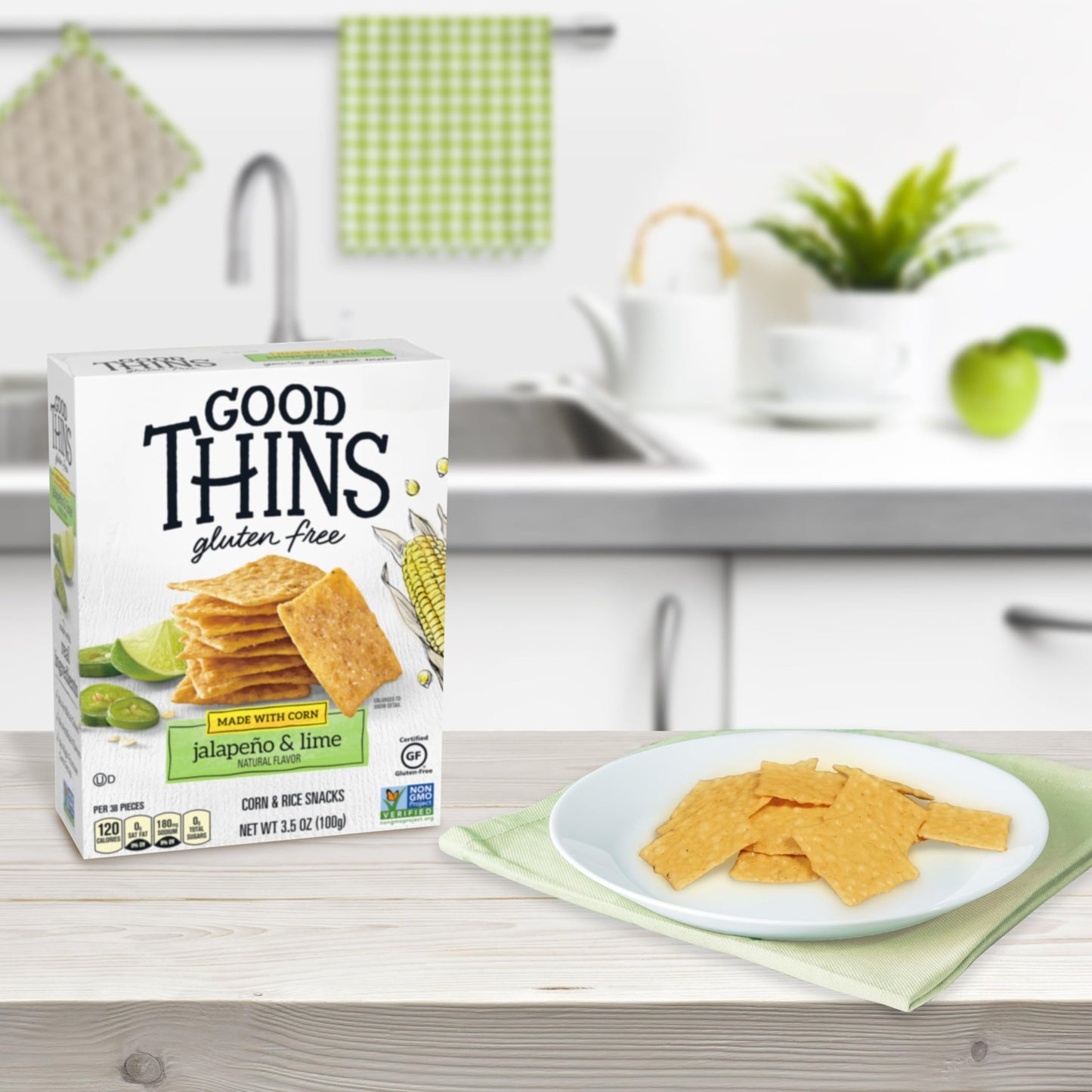 Good Thins Jalapeo & Lime Corn & Rice Snacks Gluten Free Crackers, Bulk Snack Crackers, 6 - 3.5 oz Boxes
