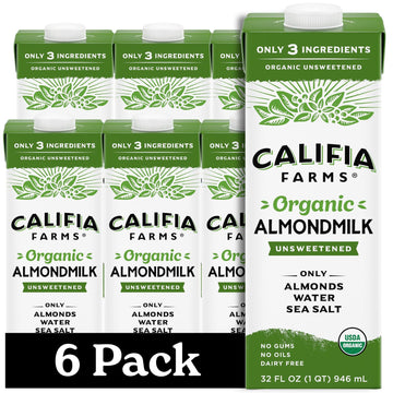 Califia Farms - Organic Unsweetened Almond Milk, 32 Oz (Pack of 6), Dairy Free, Vegan, Plant Based, Keto, Vegan, Gluten Free, No