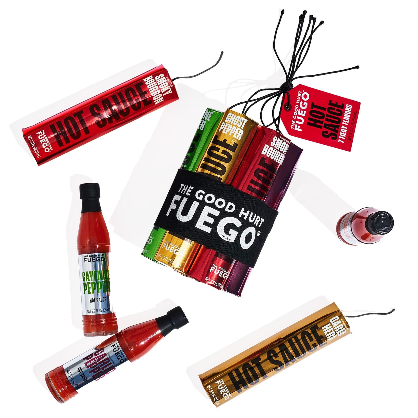 The Good Hurt Fuego, Hot Sauce Sampler Gift Set, Includes 7 Bottles In Exotic Flavors, Hot Sauce Variety Pack With Habanero, Ghost Pepper, Smoky Spirit-Inspired Flavor, Great For Men, Holiday Or Christmas Gift Idea