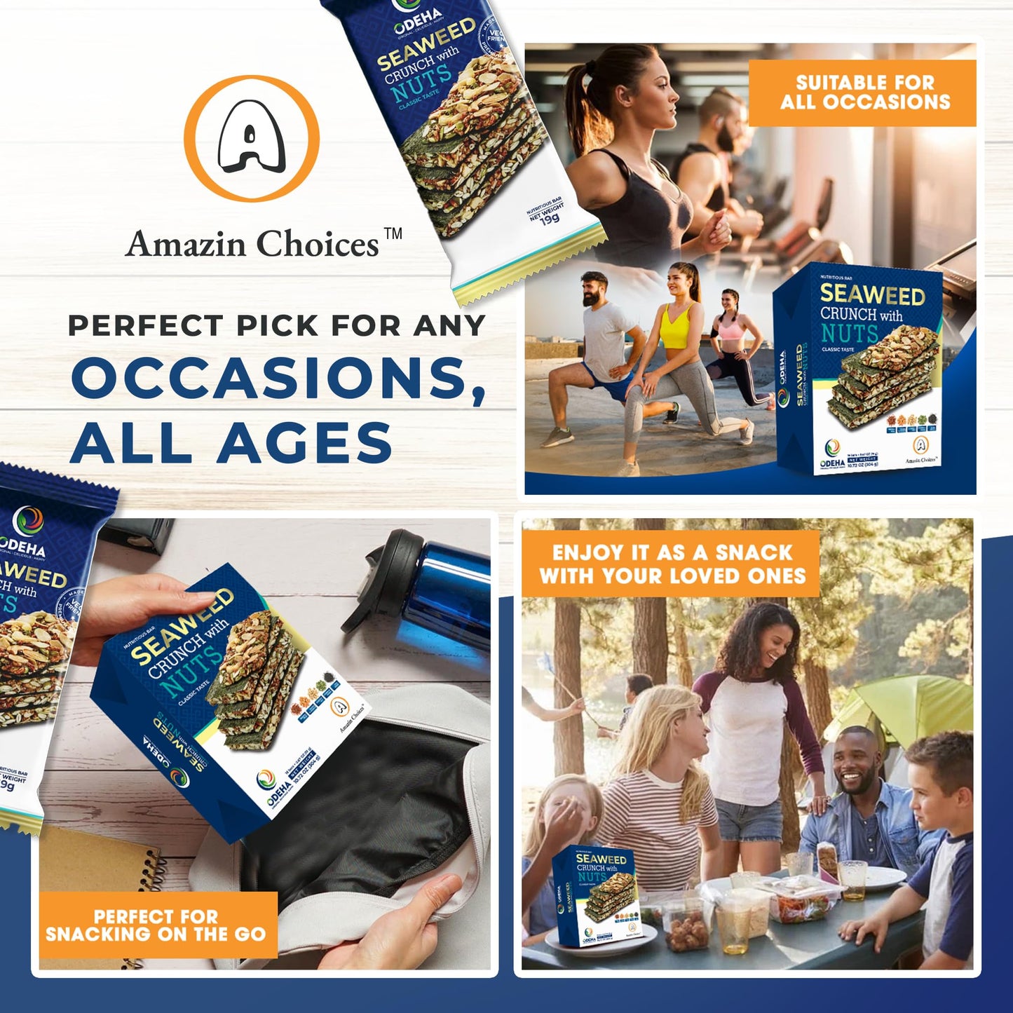 Sea Crunch with Nuts Classic Taste. Sea Snack Bars with Cashews  Almonds & Pumpkin Seeds by Amazin Choices. enhanced Snack  Vegan  Snack Strips  Asian Chips Variety Pack  Sea Sheets  Sandwich Sea - 32.1oz - Box of 3 (48 counts )