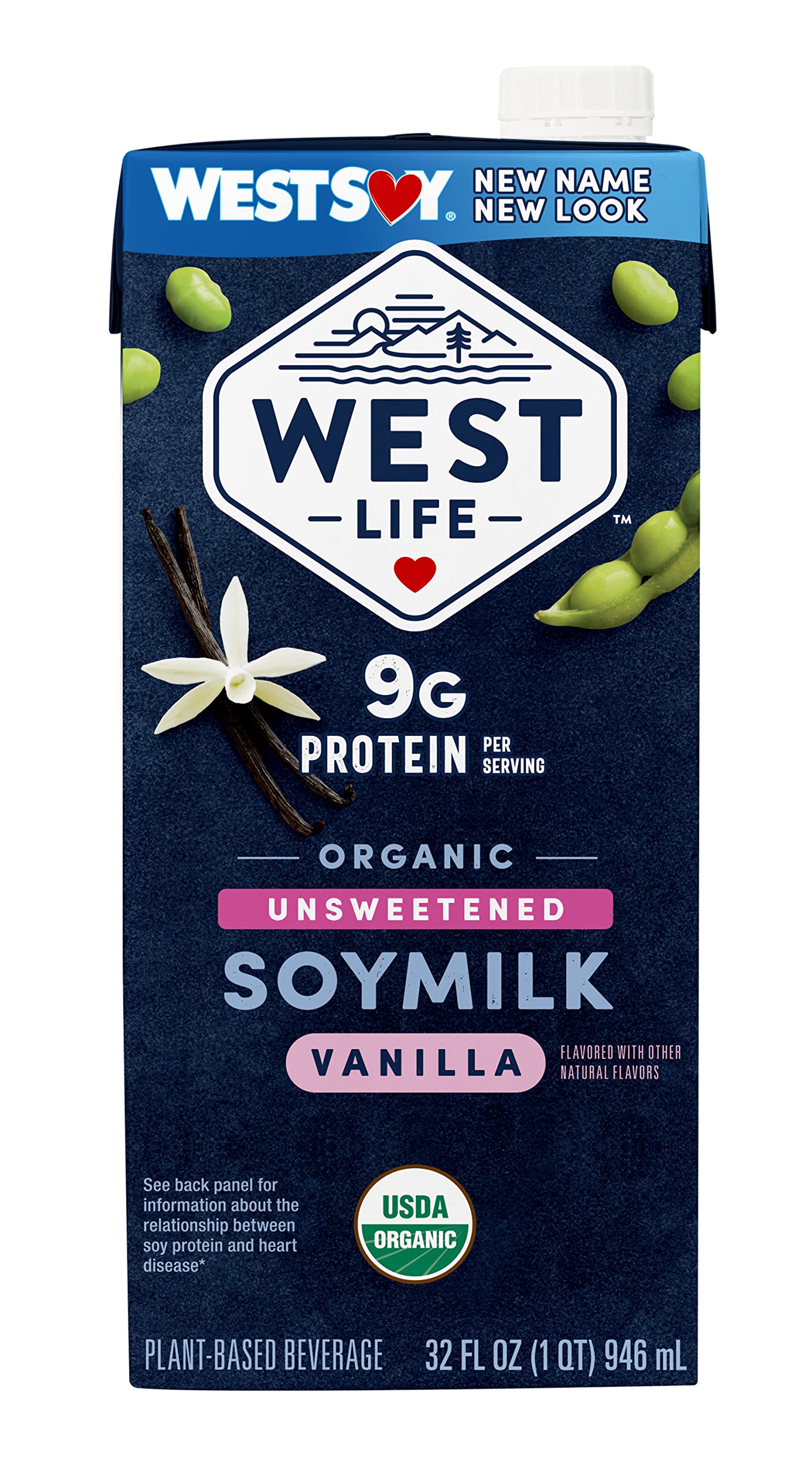 West Life Organic Soy Milk, Unsweetened Vanilla, 8g of Protein, Vegan Dairy Alternative, Lactose-Free, Shelf Stable, 32oz (Pack