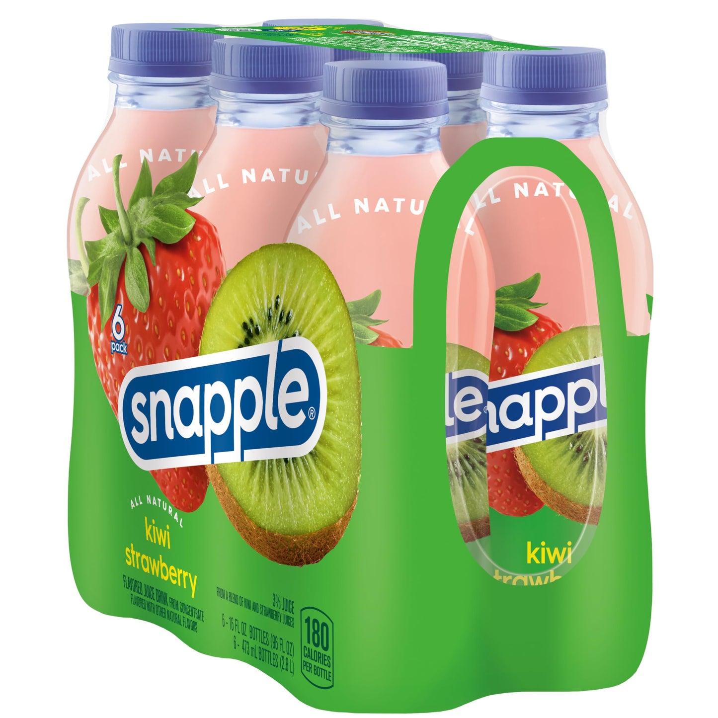Snapple Kiwi Strawberry Juice Drink, 16 fl oz recycled plastic bottle, 6 pack