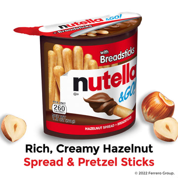 Nutella & GO! Hazelnut Cocoa Spread with Breadsticks, 1.8 oz Each, Bulk 24 Pack, Brown