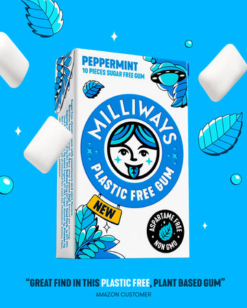 Milliways Peppermint | Plastic Free Gum | Xylitol, Aspartame-Free, Sugar-Free, Plant-Based, Natural Chewing Gum | 120 Pieces Tot
