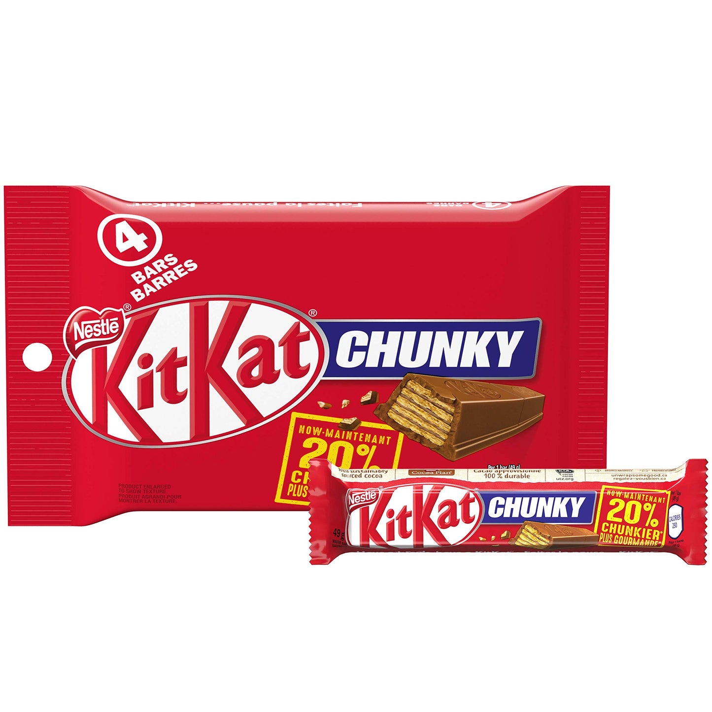 Nestle Kitkat Chunky Chocolate Bars Multipack, 4 X 49G, 196G/6.9 Oz, Imported From Canada}