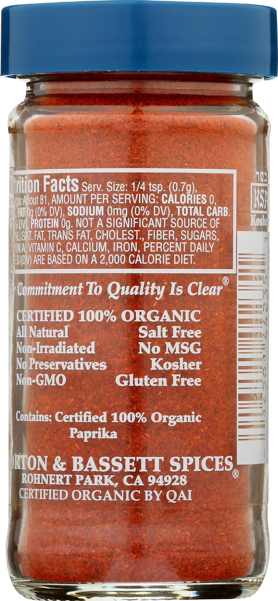 Morton & Bassett Organic Paprika, 2 Ounce, Plastic, No Color, Model 0016291442351