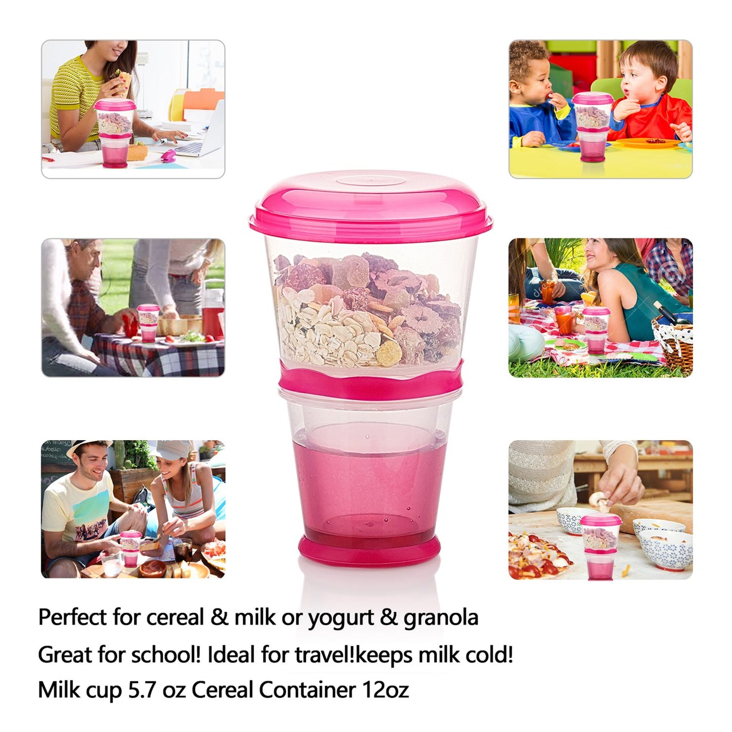 Cereal On The Go, Cup Container Breakfast Drink Milk Cups Portable Yogurt And Travel To-Go Food Containers Storage With Spoon(Re
