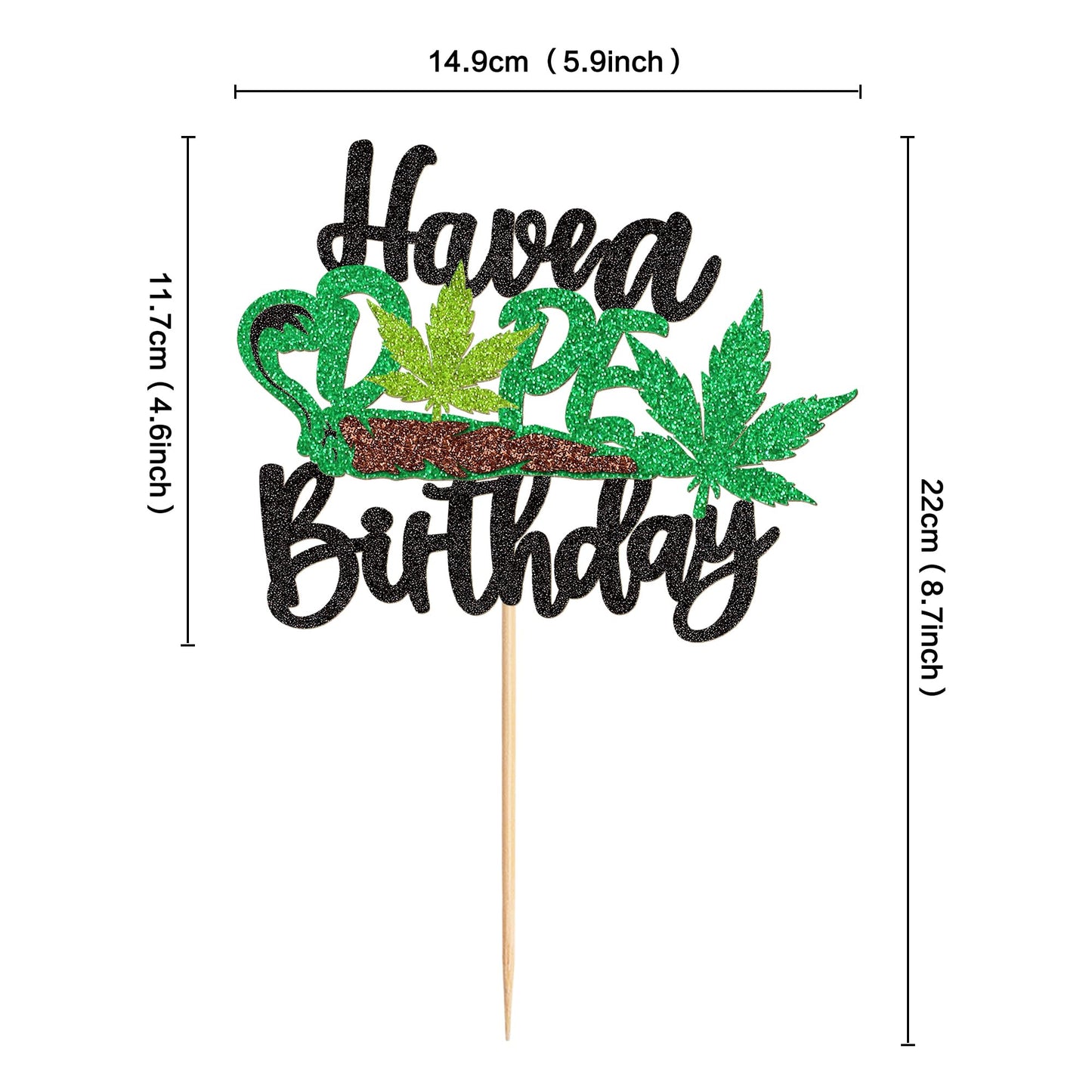 Ercadio Birthday Cake Topper Green Glitter Pot Leaf Happy Birthday Party Supplies