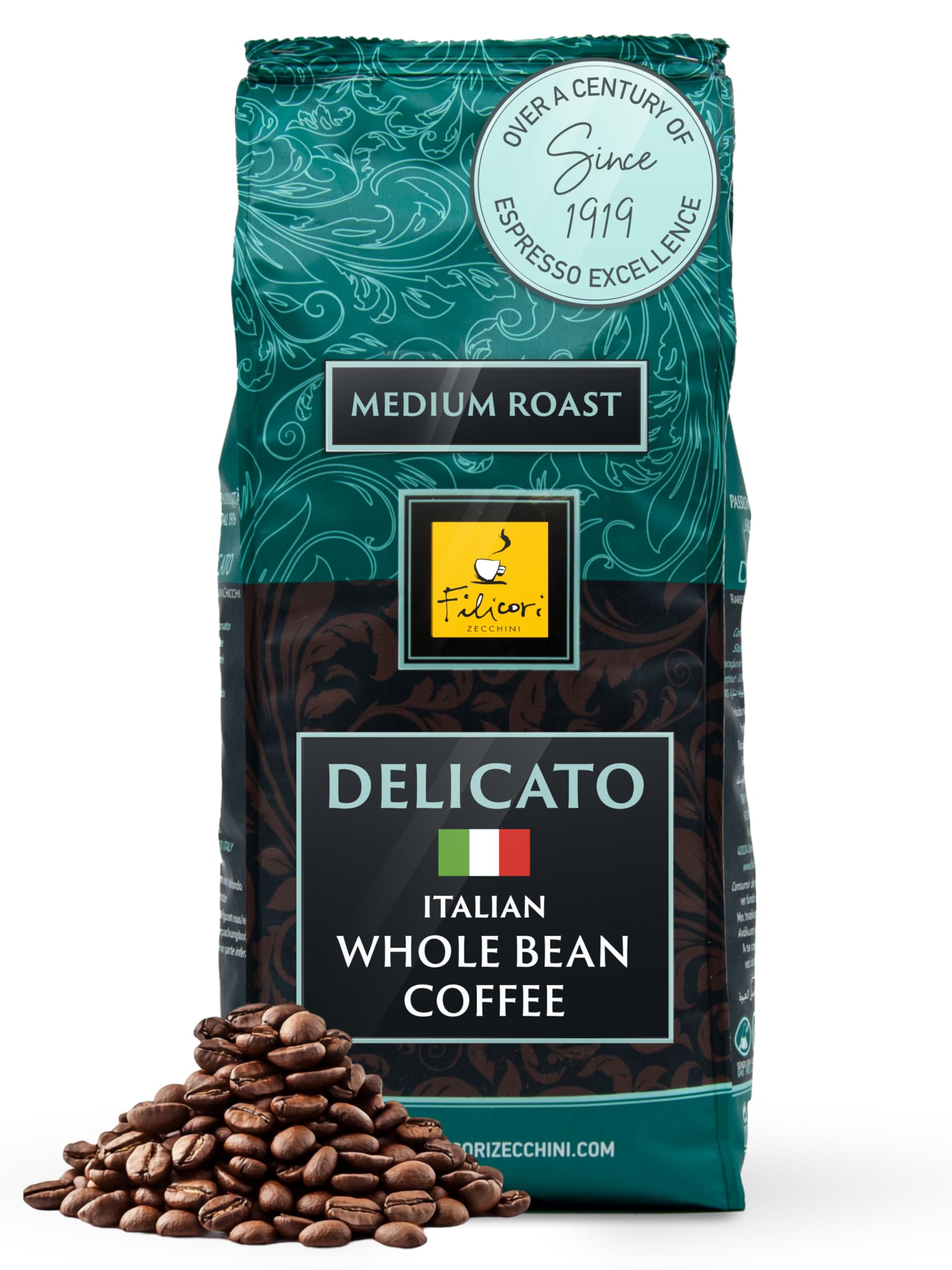 Filicori Zecchini Whole Coffee Beans, Medium Roast, Arabica & Robusta, 340g, Delicato Flavor