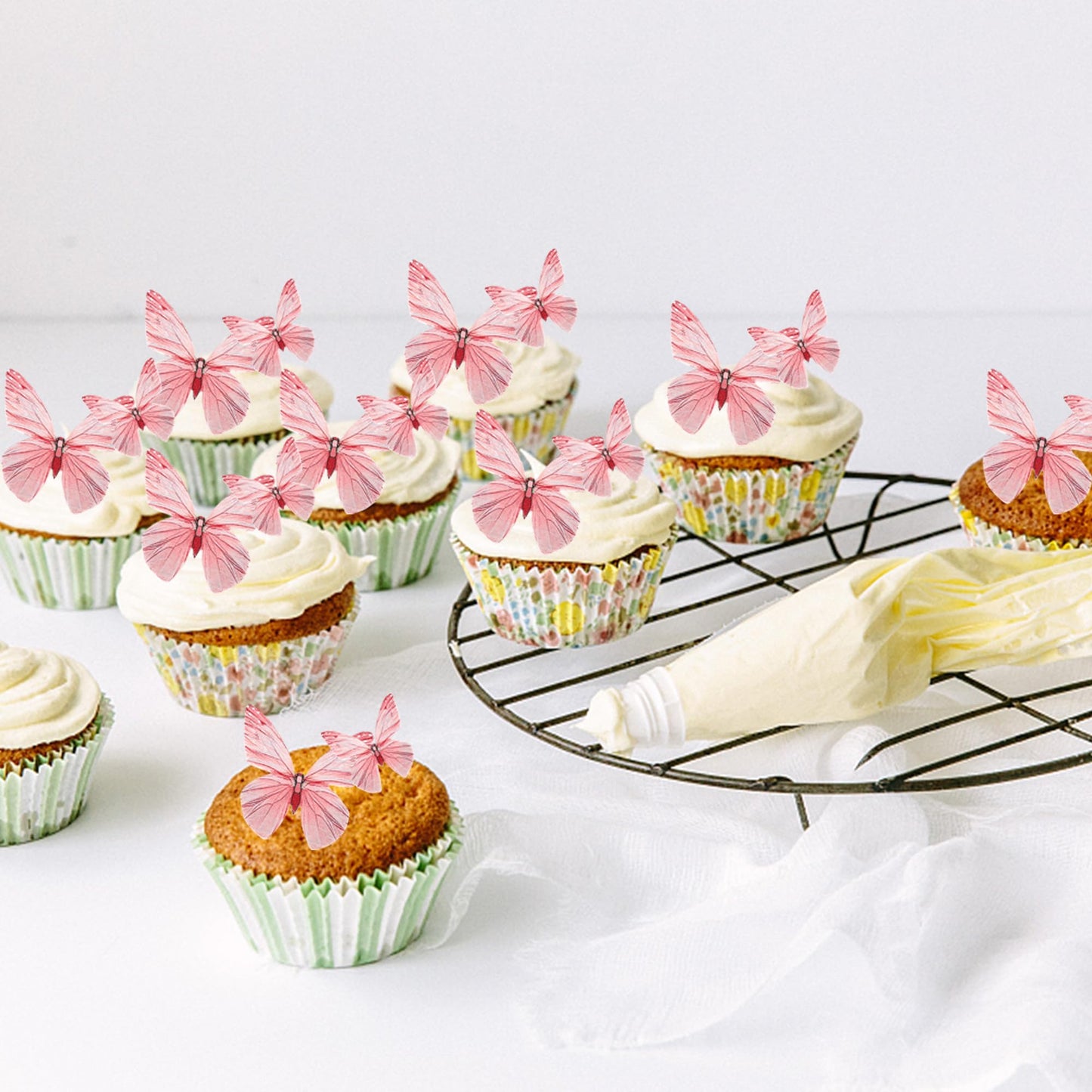 ZHUOWEISM 72PCS Edible Butterfly Cupcake Toppers, Pink Paper Decorations for Baby Showers & Kids Birthday Parties
