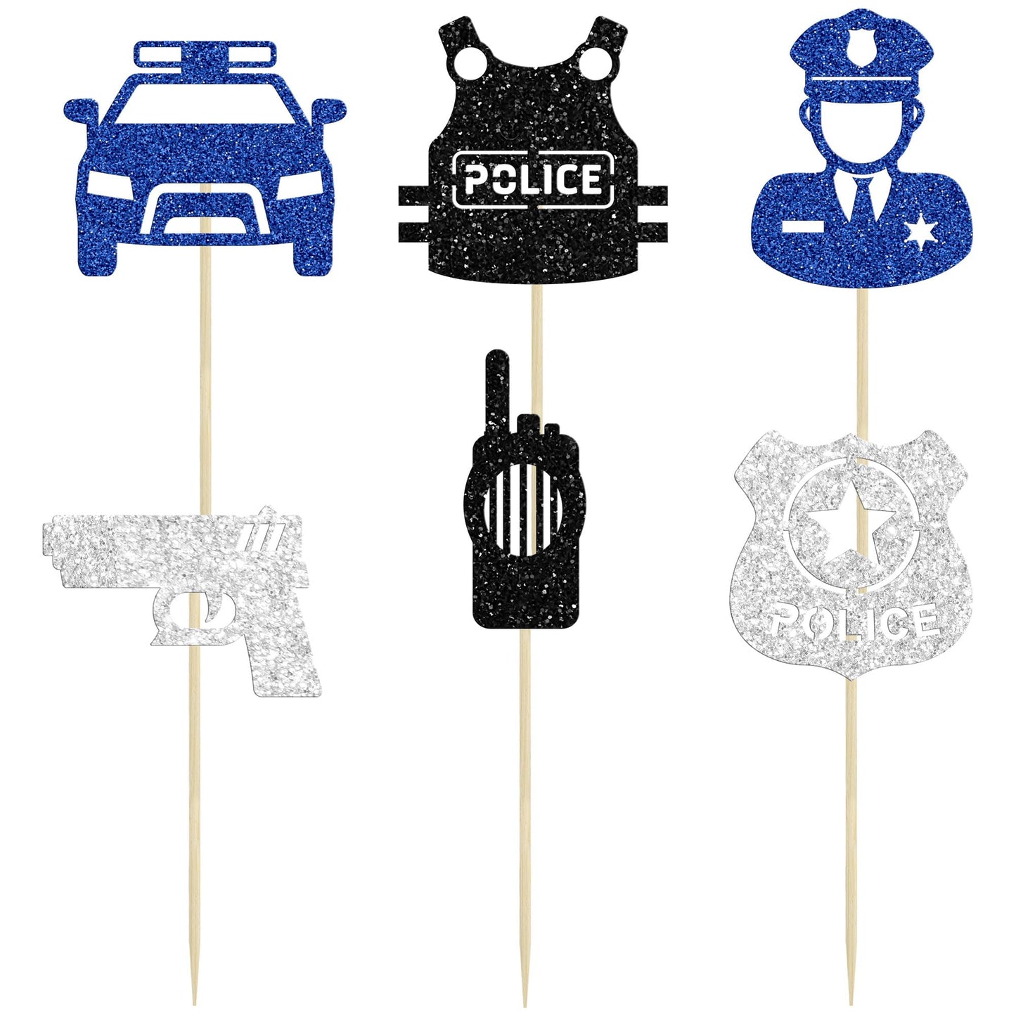 Gyufise 24Pcs Police Cupcake Toppers Glitter Policeman Police Officer Cupcake Picks Police Cake Decorations For Police Emblem Th