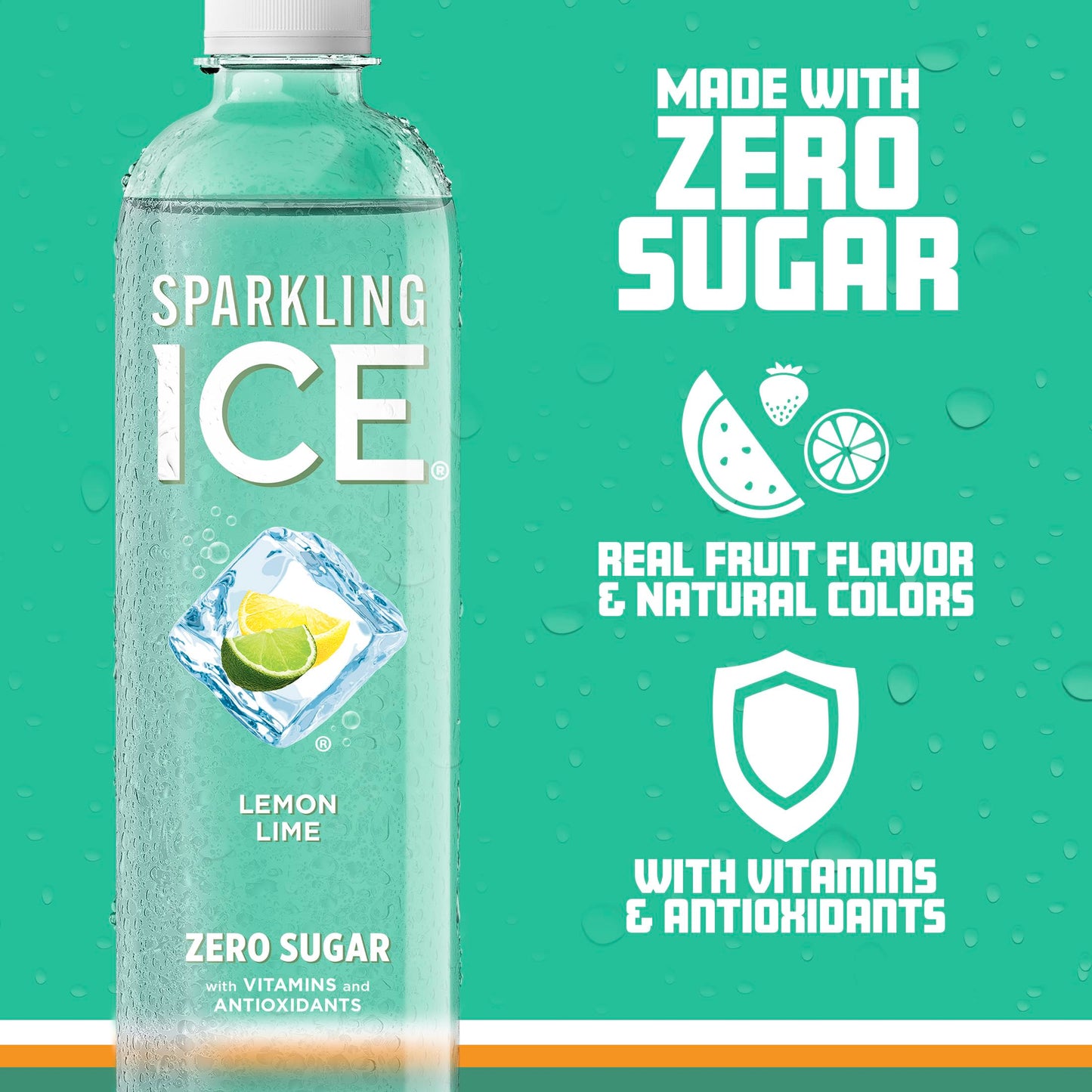 Sparkling Ice, Lemon Lime Sparkling Water, Zero Sugar Flavored Water, With Vitamins And Antioxidants, Low Calorie Beverage, 17 F