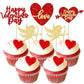 Gyufise 24 Pack Red Gold Glitter Happy Valentine Day Cupcake Toppers Love Heart Cupcake Toppers For Valentine Theme Wedding Enga
