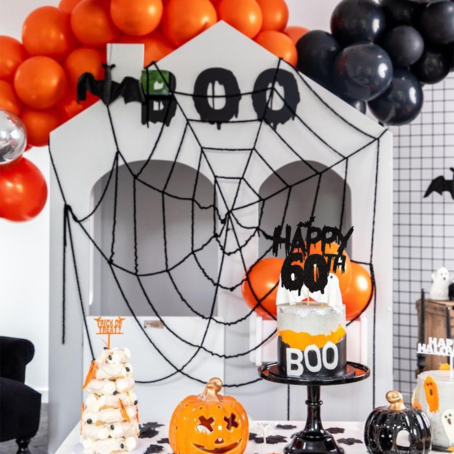 1 Pcs Halloween Theme Happy 60Th Birthday Cake Topper Glitter Cheers To 60 Years Bat Halloween Cake Pick For Halloween Happy 360