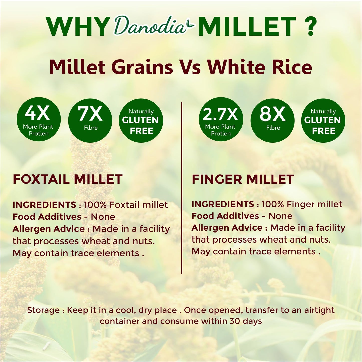Danodia Foods Whole Grain Finger Millet (Ragi) - 2lbs (950g) | Organic, Hulled, Unpolished, Gluten-Free, Natural Superfood | Hig
