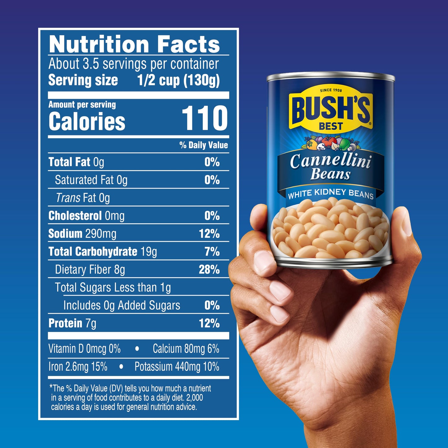 BUSH S BEST 15.5 oz Canned Cannellini Beans, Source of Plant Based Protein and Fiber, Low Fat, Gluten Free, (Pack of 12)