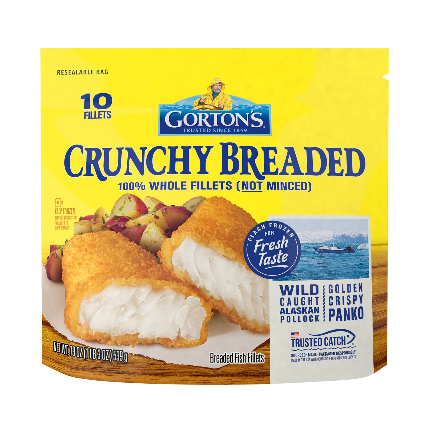 Gorton Crunchy Breaded Fish 100% Whole Fish Fillets (Not Minced), Wild Caught Alaskan Pollock With Crunchy Panko Breadcrumbs, Fr