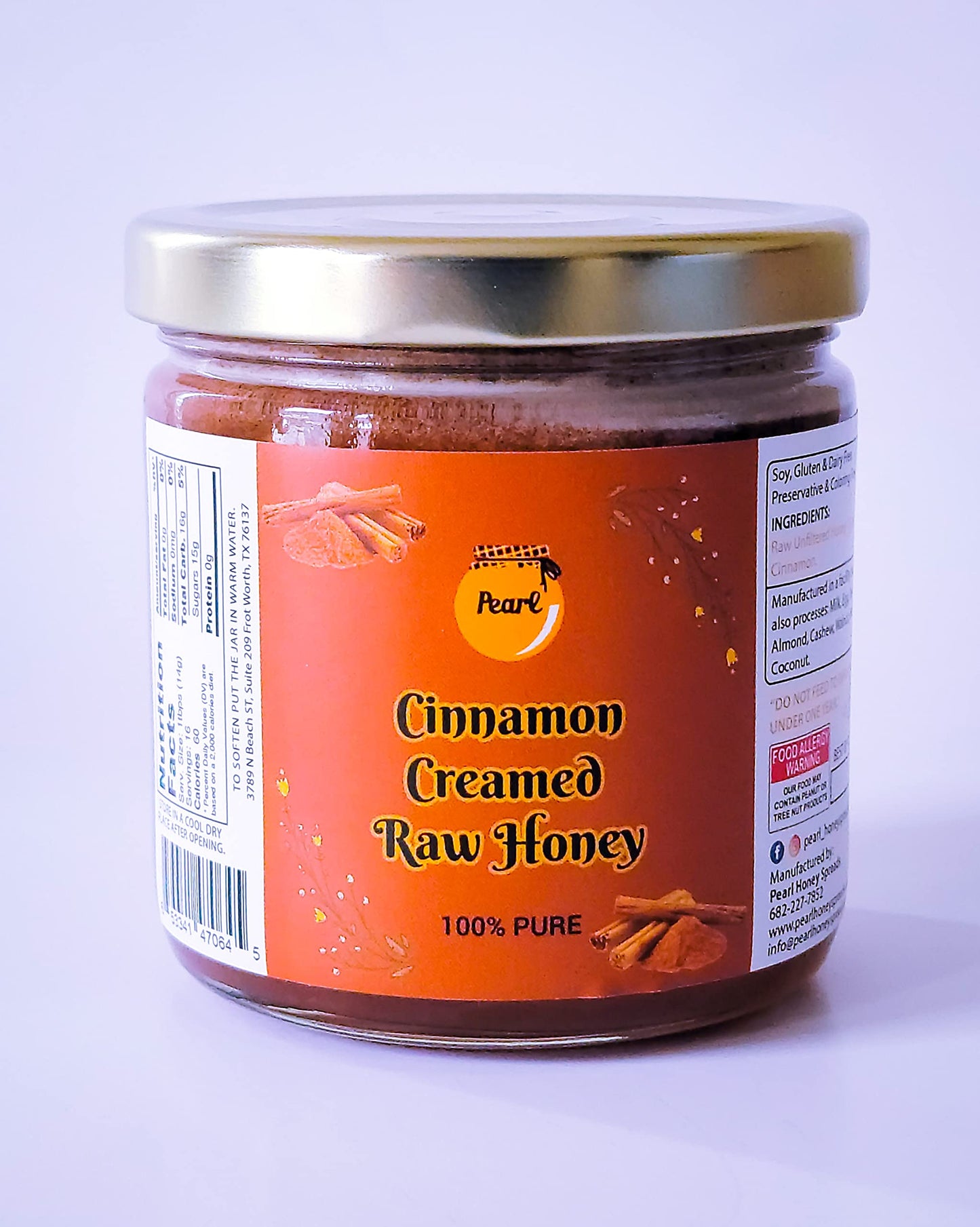 Pearl Honey Spreads - Organic Cinnamon Flavored Creamed Raw Honey - Chemical Free, Soy Free & 100% Naturally Flavored | 8.8 Oz J