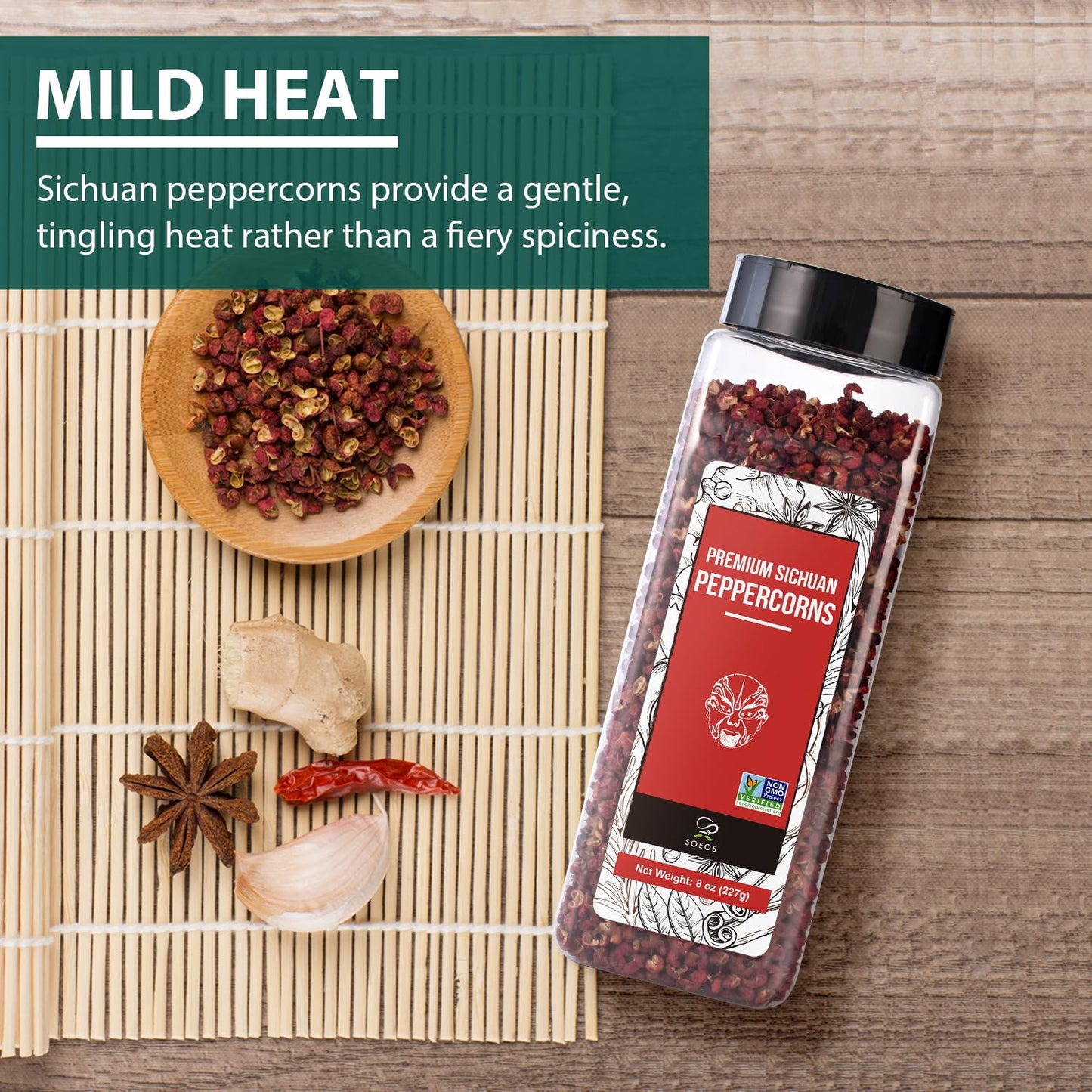 Soeos Sichuan Peppercorns, 8oz(227g), Authentic Szechuan Red Peppercorn, Numbing and Tingle Effect, Less Seeds, Strong Flavor, E