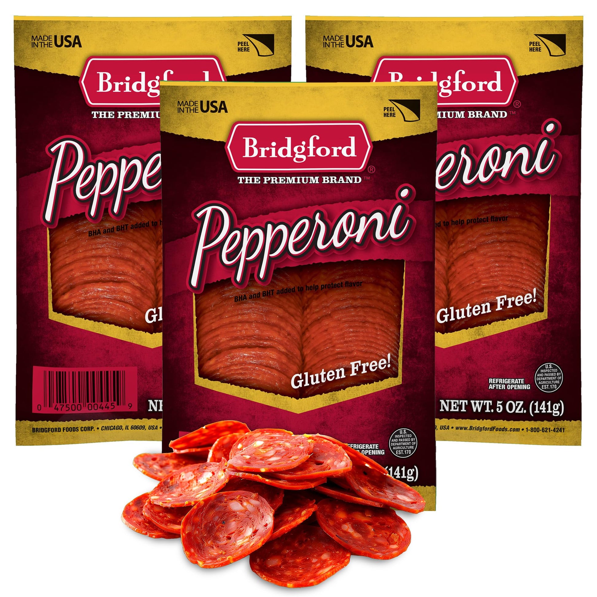 Bridgford Sliced Pepperoni 5 oz Pack of 3 - Gluten-Free Pepperoni Slices for Pizza and Sandwiches - Zero Carb Sliced Pepperoni f