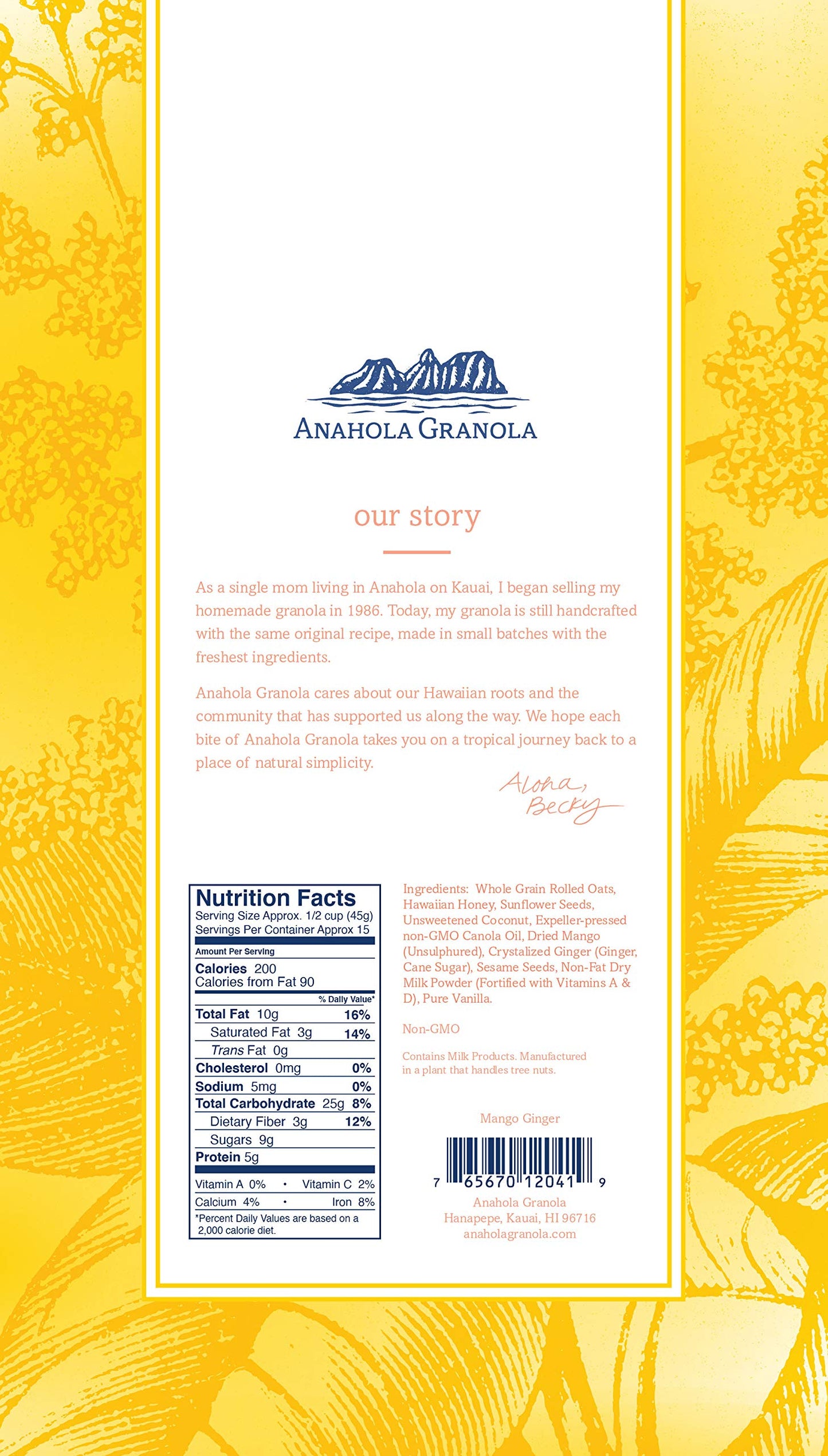 Anahola Granola Mango Ginger Granola - Healthy Hawaiian Granola - Ancient Grains With No Sugar Added - Handmade Since 1986 - Goo