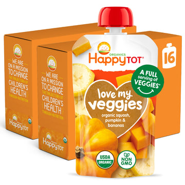 Happy Tot Organics Stage 4 Baby Food Pouches,Gluten Free, Vegan Snack, Love My Veggies, Fruit & Veggies Puree,Squash, Pumpkin & 