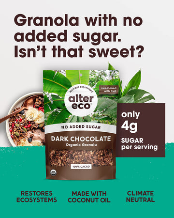 Alter Eco Dark Chocolate Granola, Healthy, Organic Breakfast & Snack, Naturally Sweetened With Fruit, Vegan, No Artificial Sugar
