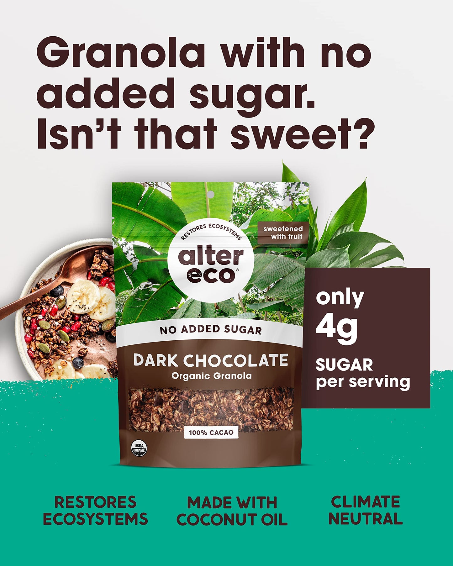 Alter Eco Dark Chocolate Granola, Organic Vegan Snack, 1 Ounce Pack, Naturally Sweetened with Fruit