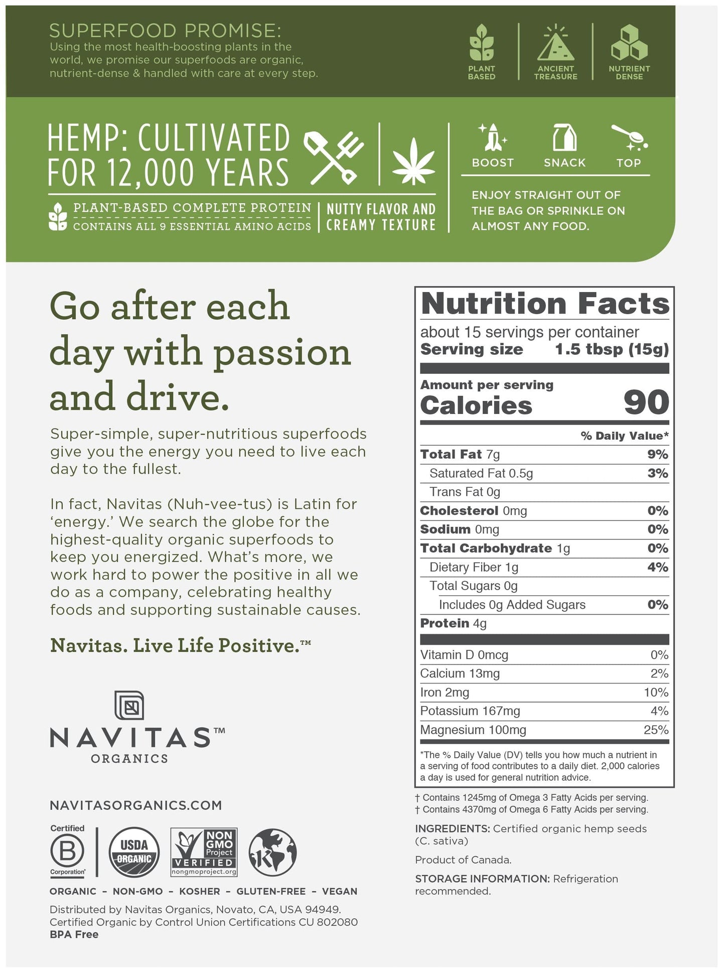 Navitas Organics Raw Hemp Seeds, 8 Oz. (2-Pack) 30 Servings - Organic, Non-Gmo, Low Temp-Hulled, Gluten-Free