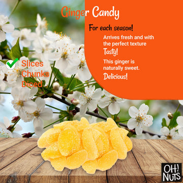 Ginger Candy | 1 lb - Dried Fruit Slices | with Crystallized Sugar Candied Coating | Dehydrated Fruit Bites | Packed in New York