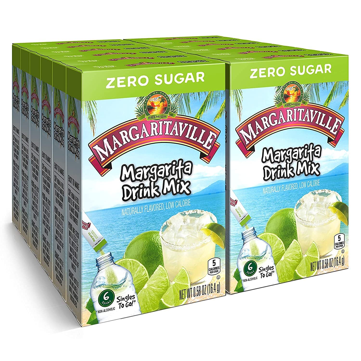 Margaritaville Singles To Go Water Drink Mix - Non-Alcoholic Margarita Flavor, 72 Total Servings, 6 Count (Pack of 12)