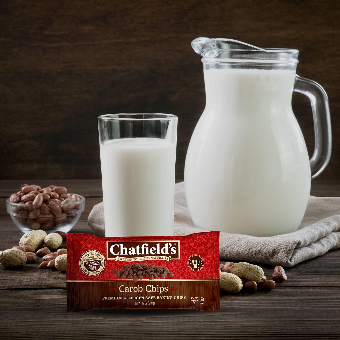 Chatfields Carob Chips Unsweetened - Allergen-Free Substitue For Chocolate Chips (Pack of 12)