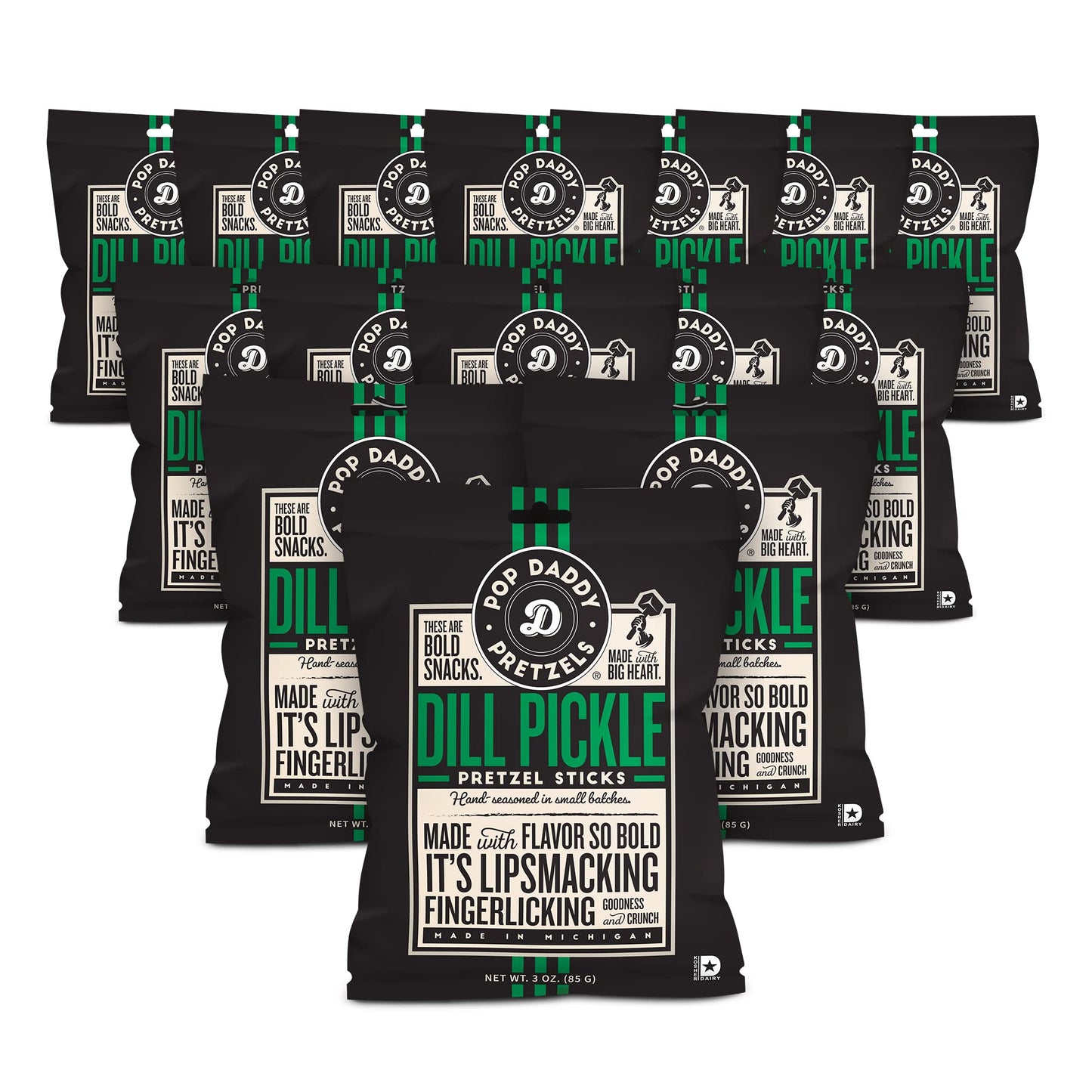 Pop Daddy Flavored Pretzels Sticks | Dill Pickle Flavor | 3oz Healthy Gourmet Pretzels Snacks | 15 Pack