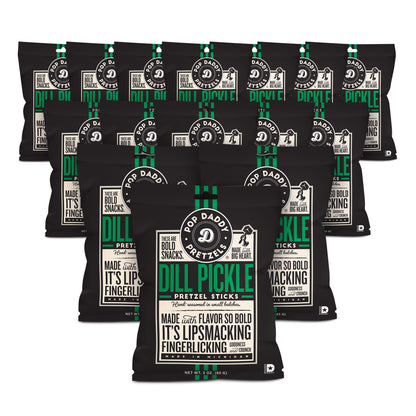 Pop Daddy Flavored Pretzels Sticks | Dill Pickle Flavor | 3oz Healthy Gourmet Pretzels Snacks | 15 Pack