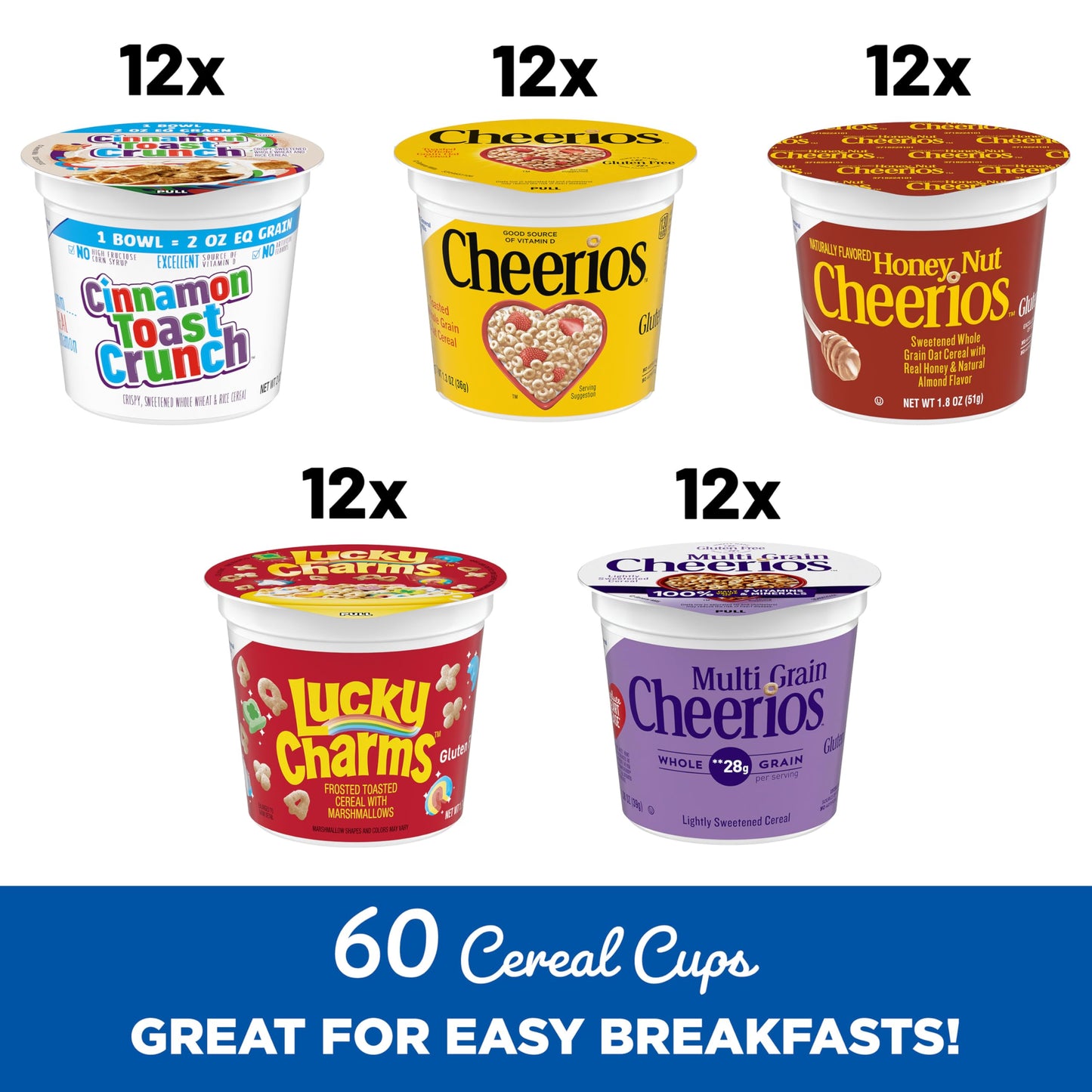 General Mills mature-themed Pack Assorted Cup Cereal, 60 Count, Pack of 1