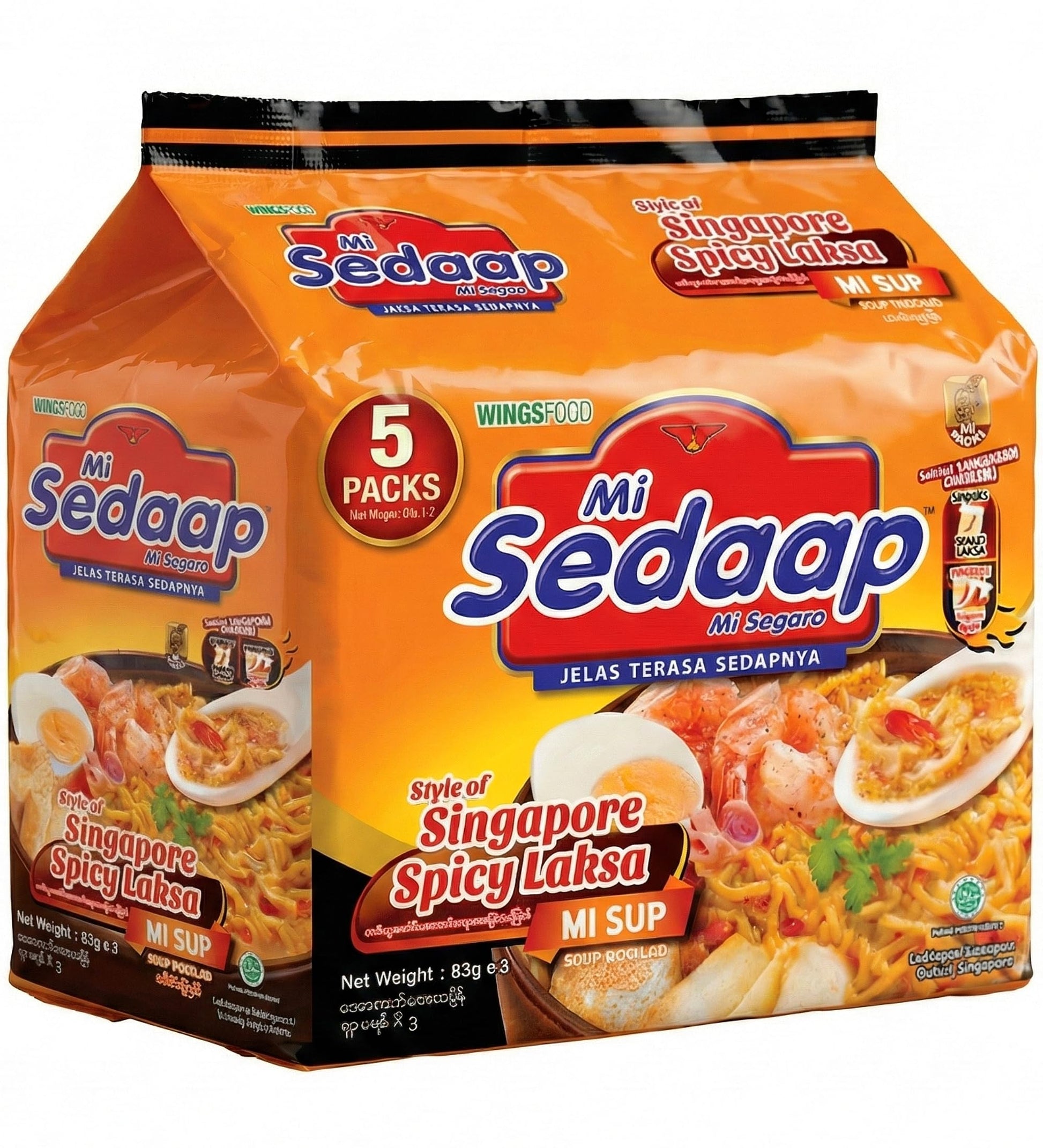 Singaporean Spicy Laksa Noodles (Pack of 5) - Creamy Coconut & Spicy Chili Instant Noodles - Mi Sedaap Halal Certified