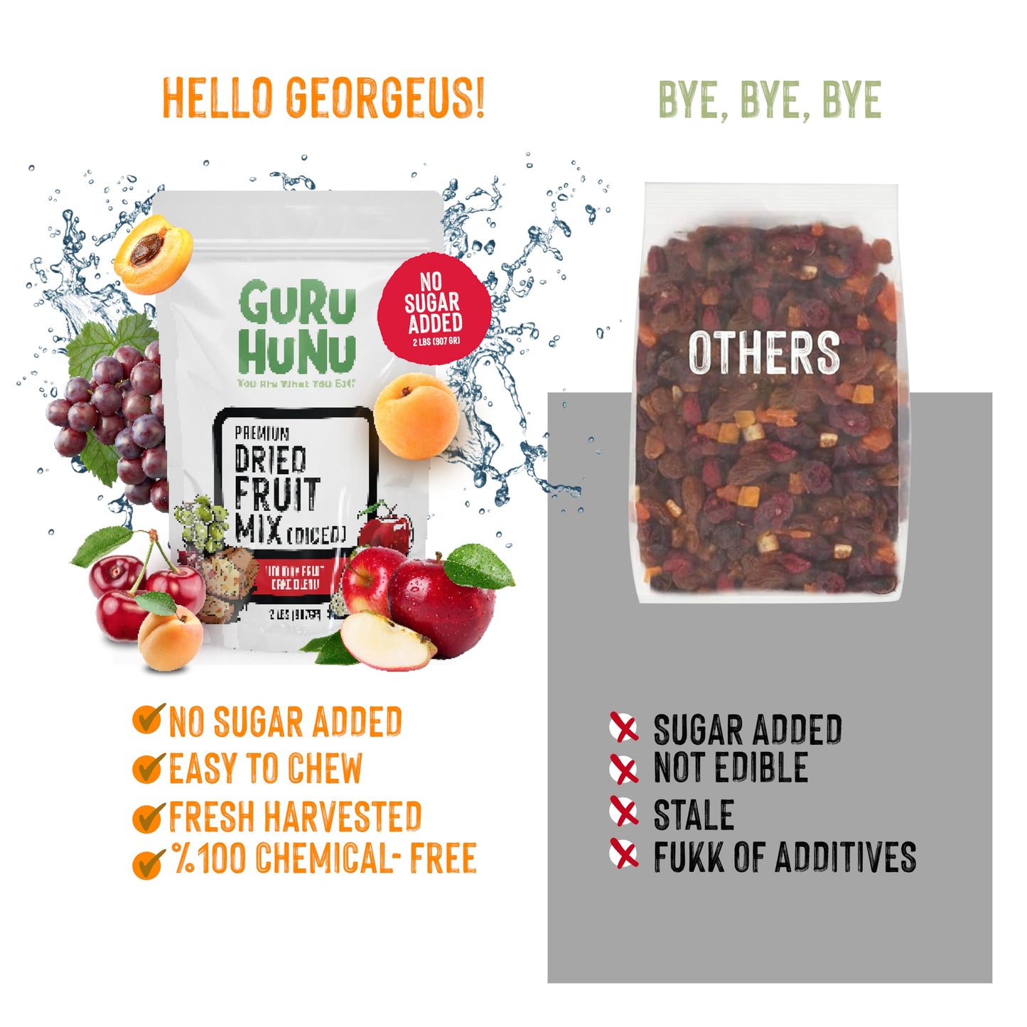 GURU HUNU Dried Fruit Mix, No Sugar Added, 32 Ounce, Chemical Free, Dehydrated Fruit Medley for Snacks and Trail Mix