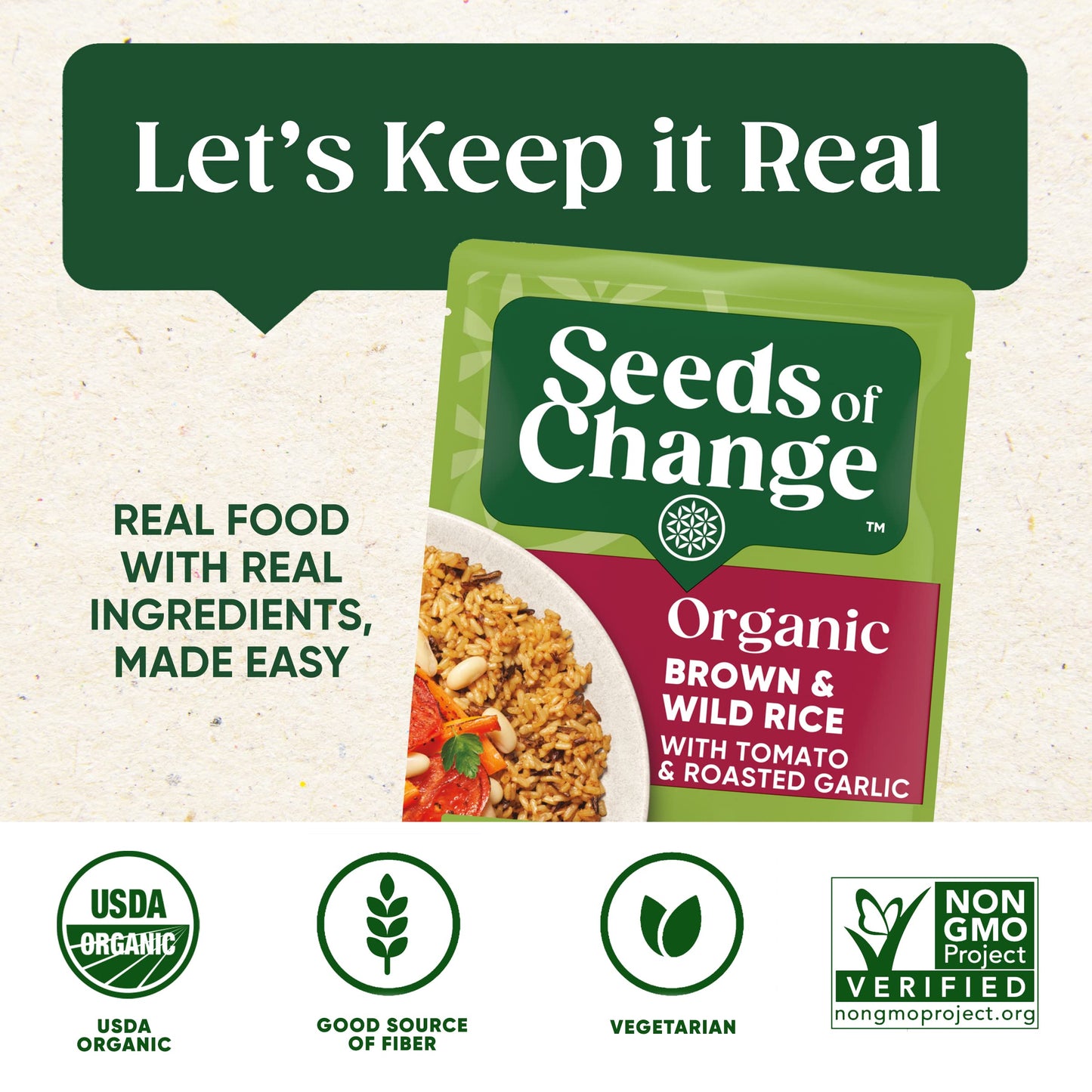 Seeds Of Change Organic Brown & Wild Rice with Tomato & Roasted Garlic, Good Source of Fiber, No Artificial Ingredients or Prese