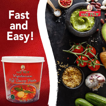 Mae Ploy Vegetarian Red Curry Paste, Authentic Thai Spices, 35 oz Tub, No MSG, Preservatives, or Artificial Coloring, 2.18 lb