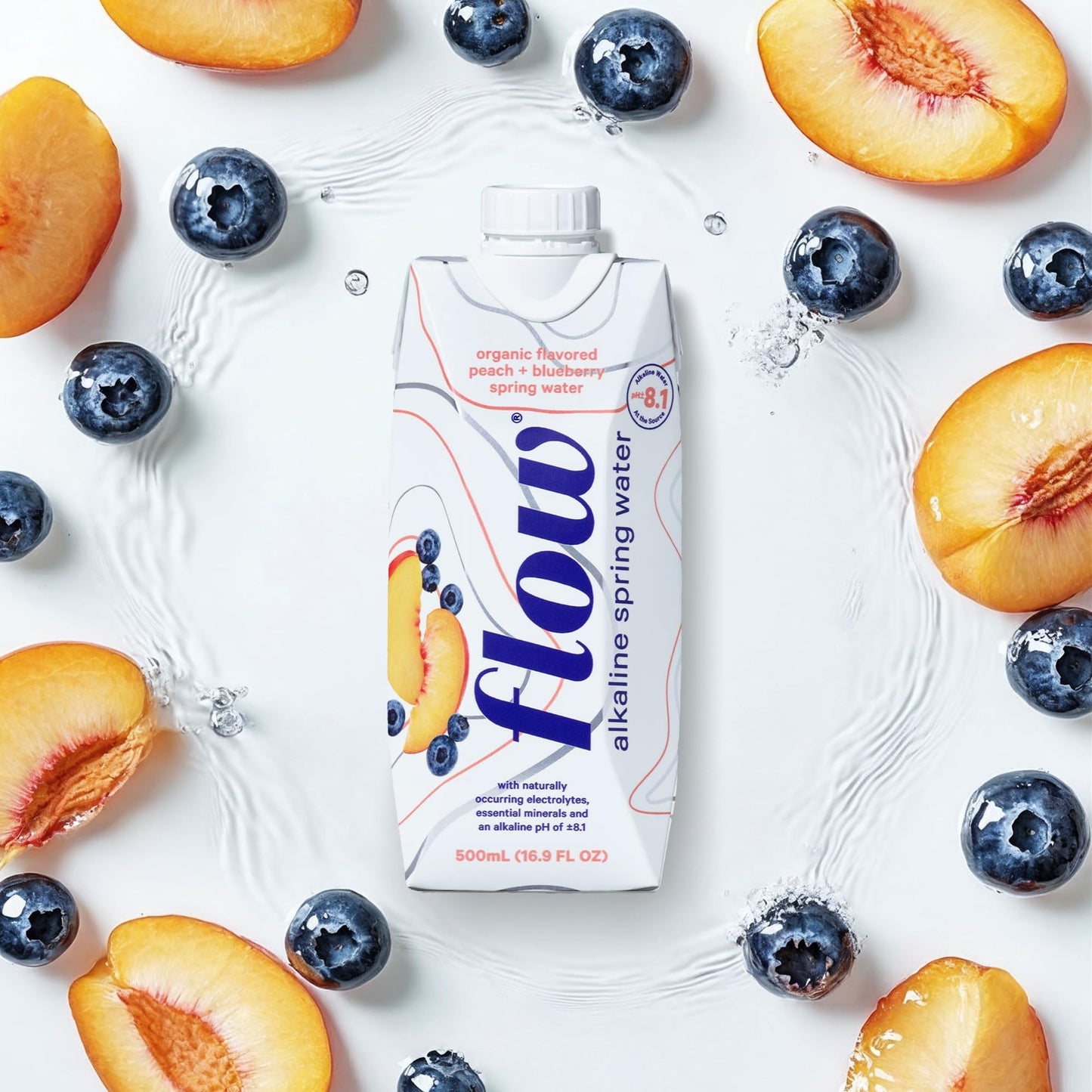 Flow Alkaline Spring Water - Peach & Blueberry Flavor, 12 Pack of 1L BPA-Free Bottles, Naturally Alkaline with Electrolytes