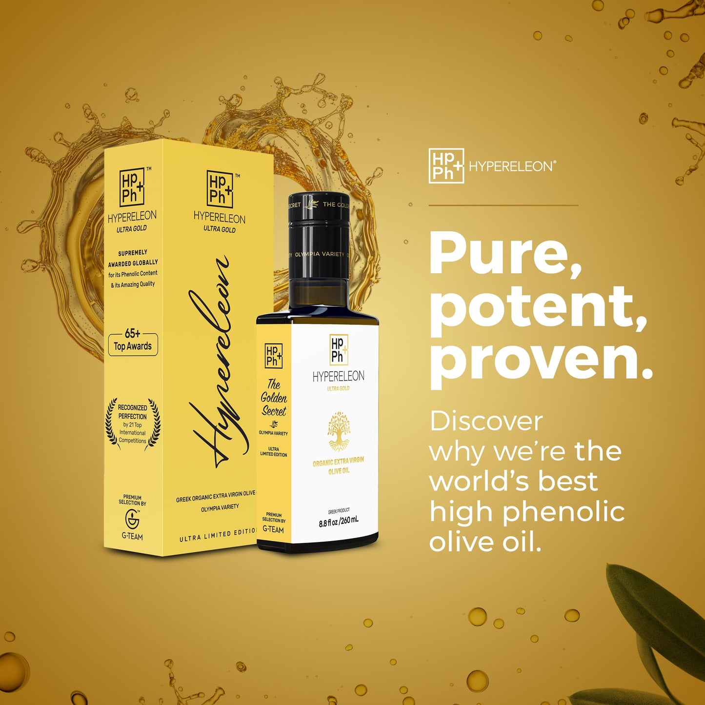 HYPERELEON ULTRA GOLD | enhanced  Organic  Supremely High Phenolic  Greek Extra Virgin Olive 100% Pure & Natural | Bio & Unfiltered | 120 Top Global Awards | 260ml (Pack of 6)