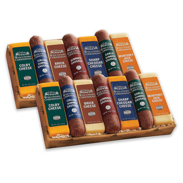 2 Holiday Gift Boxes - The Wisconsin Cheeseman Meat And Cheese Combo - Featuring Italian  Oriflavor Blendal And Garlic Summer Sausages  Colby  Brick  Sharp Cheddar  And Monterey Charcuterie Boards  Charcuterie Gift Basket Set