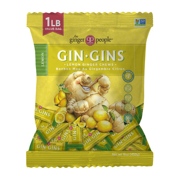 The Ginger People GIN GINS Lemon Ginger Chews - Natural Candy, 1 lb Bag, Individually Wrapped, Lemon Flavor