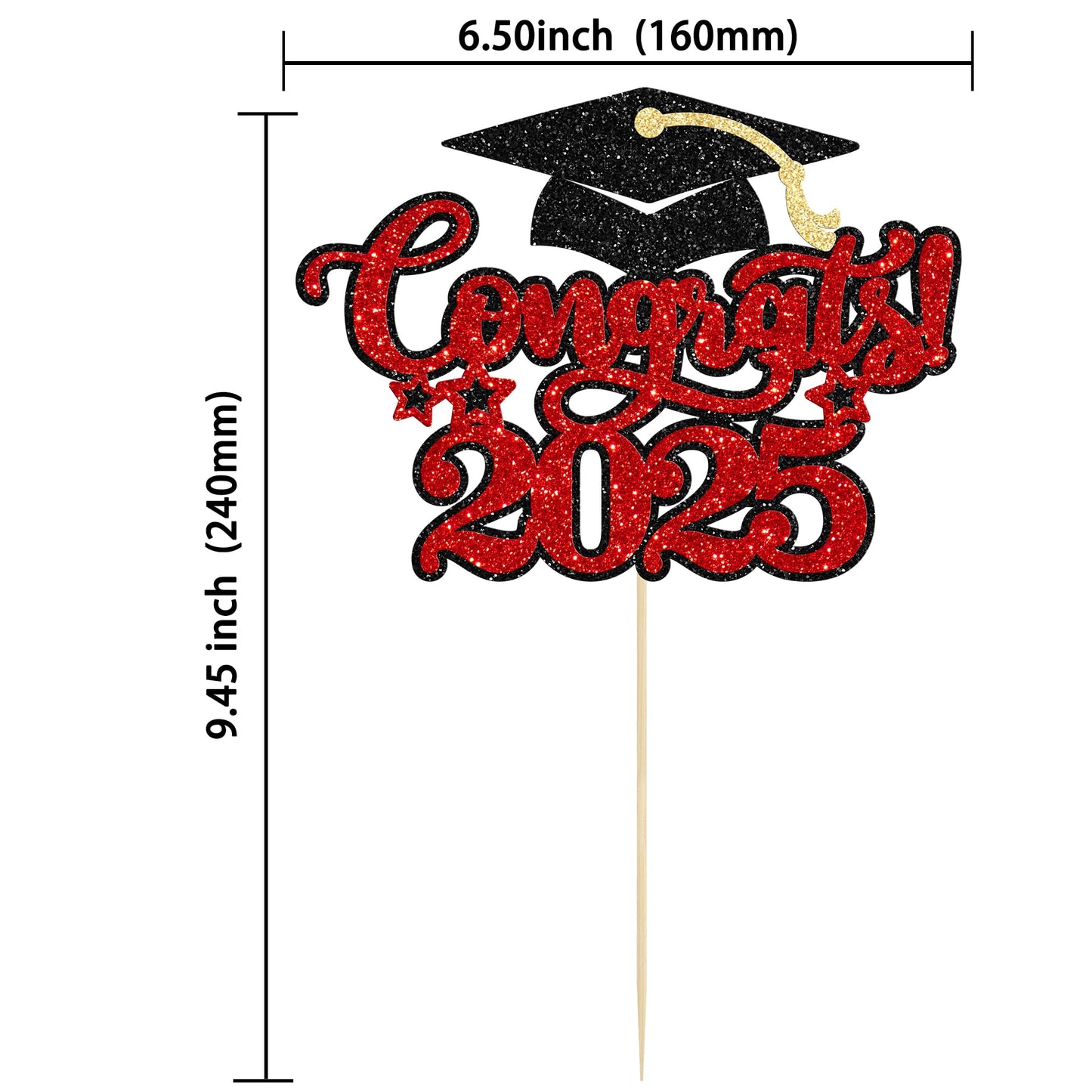 Gyufise 1Pcs Congrats 2025 Cake Topper Glitter Diploma Grad Cap Cake Pick Class Of 2025 Graduation Cake Decoration For 2025 Graduation Theme Party Decorations Supplies Red