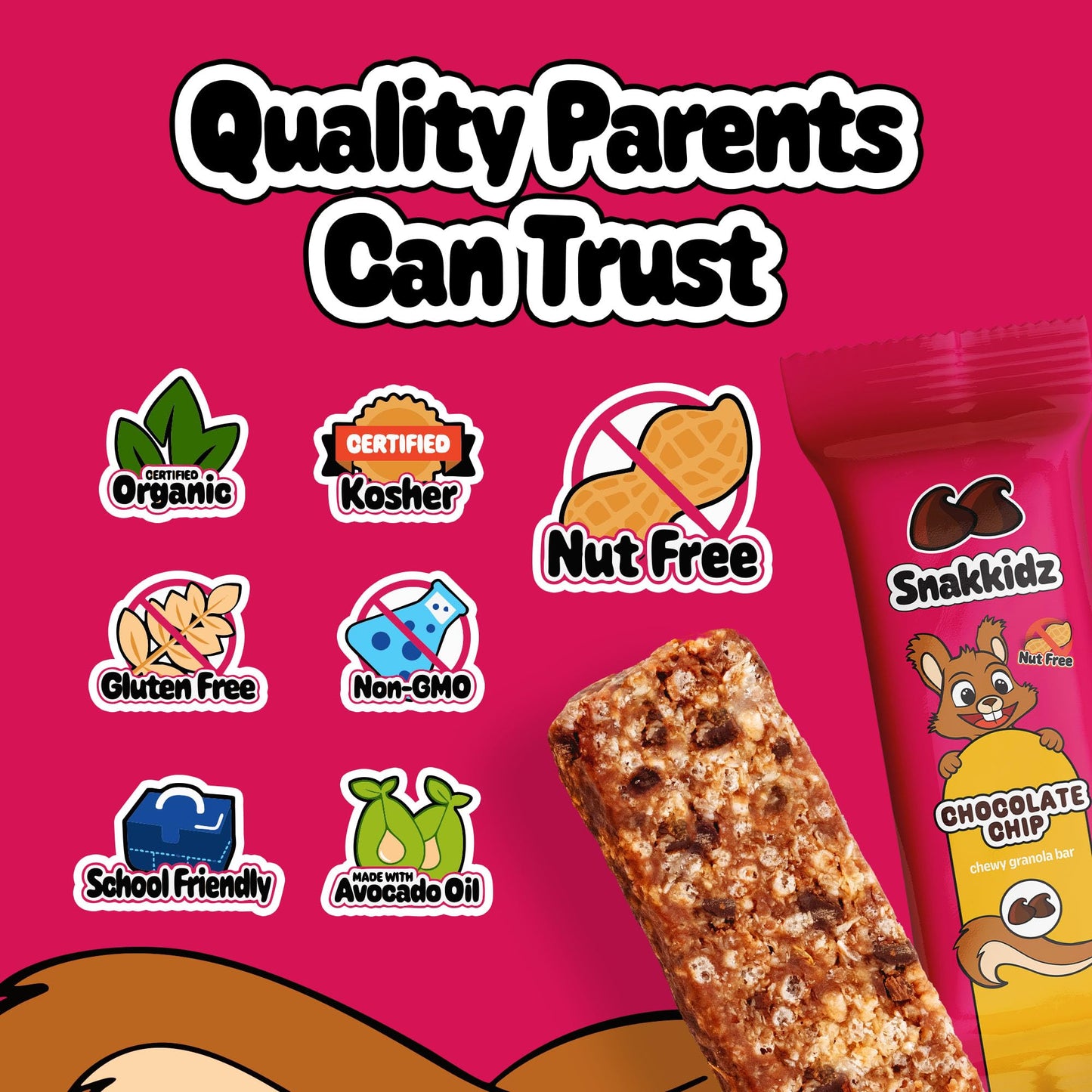 Snakkidz Organic Chewy Granola Bars, Allergen Free, Low Sugar, 15 Bars, Chocolate Chip
