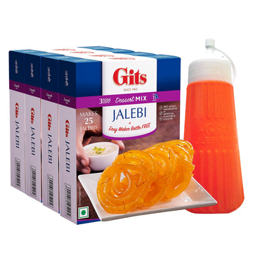Gits Jalebi Dessert Mix, With Easy Maker Bottle, Pure Veg, Traditional Indian Sweet, 400G (Pack Of 4, 100G Each)