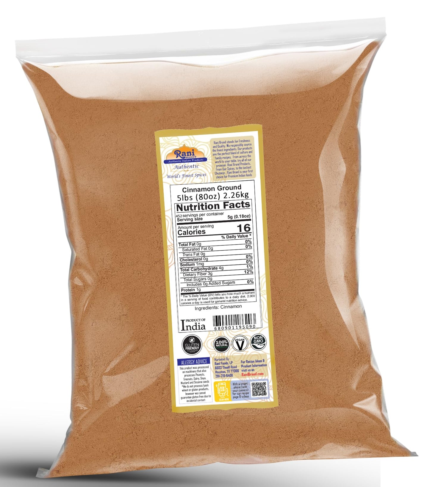 Rani Cinnamon Powder (Ground) Spice 80Oz (5Lbs) 2.27Kg Bulk ~ All Natural | Salt-Free | Vegan | No Colors | Gluten Friendly | No