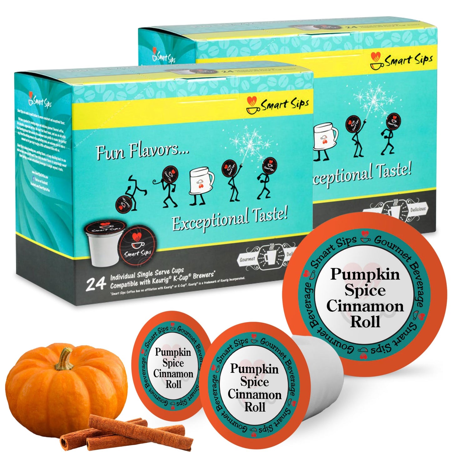 Smart Sips Coffee Pumpkin Spice Cinnamon Roll Coffee - Medium Roast, 48 Count Single-Serve Cups for Keurig K-Cup Brewers